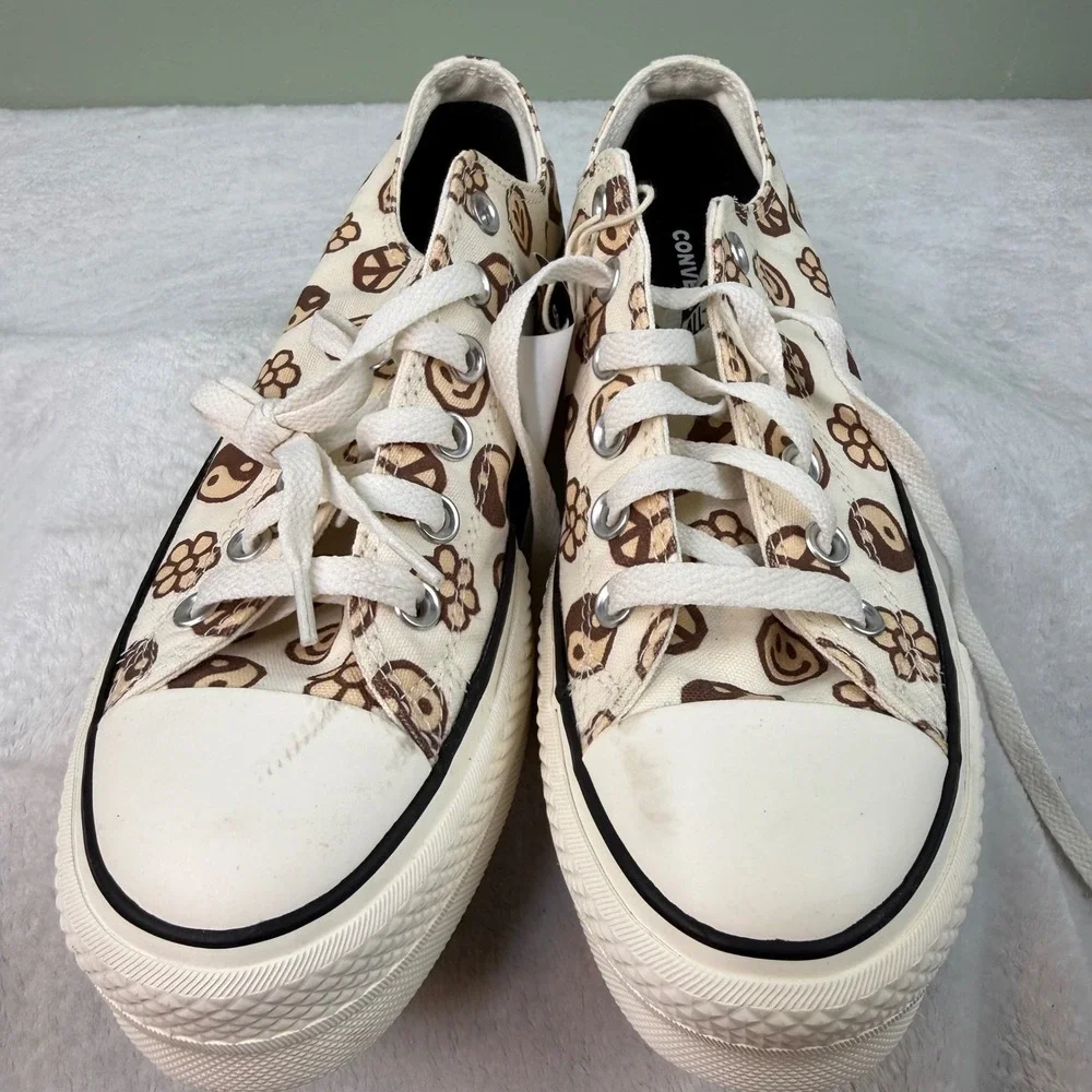 Converse Chuck Taylor All Star Platform Ox Smiley Peace Yin Yang Tan Womens 8 - Picture 4 of 12